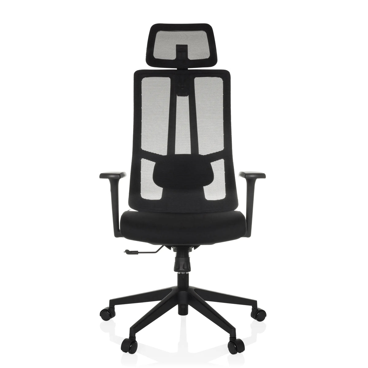 Sort Professionel kontorstol TRAMORE med netryg og femhjulet fodkryds fra hjh OFFICE – 360-graders visning (forfra 0°)