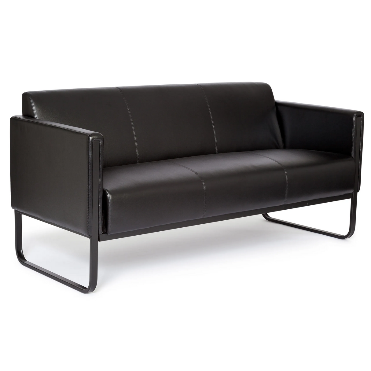 Sort Loungesofa BALI BLACK som trepersoners sofa med armlæn og metalstel fra hjh OFFICE – 360-graders visning (bagfra 180°)
