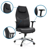 Verstellbare Kopfstütze und Armlehnen des Profi-Chefsessel FERRARA von hjh OFFICE