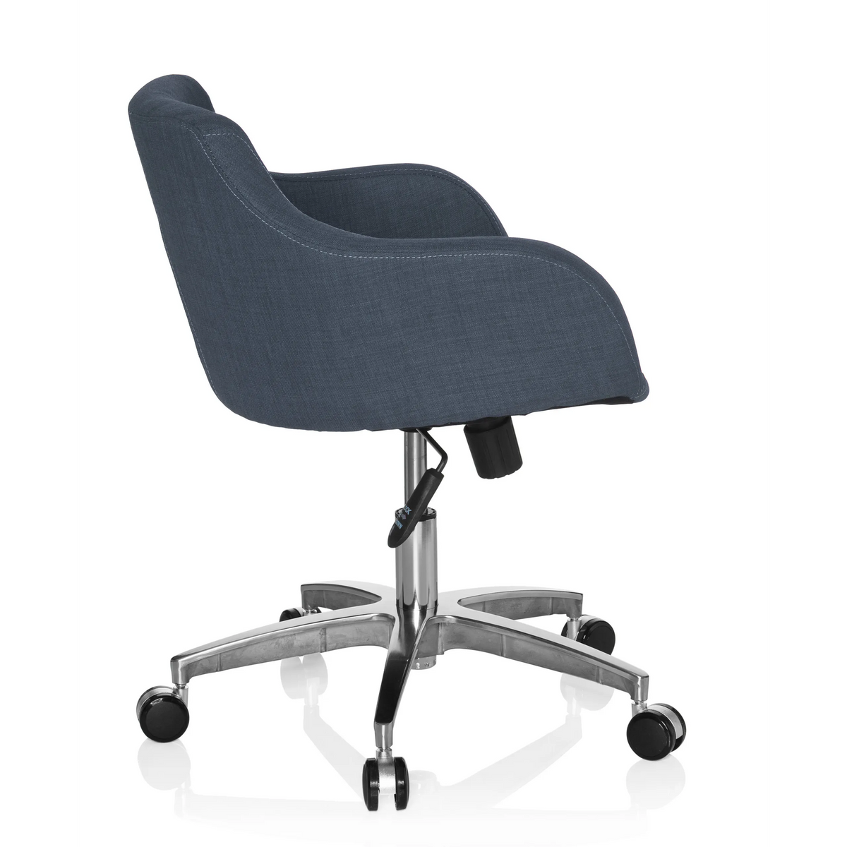 Mørkegrå Home Office kontorstol SOLAO 100 med polstret skal og femhjulet fodkryds fra hjh OFFICE – 360-graders visning (sideprofil 100°)