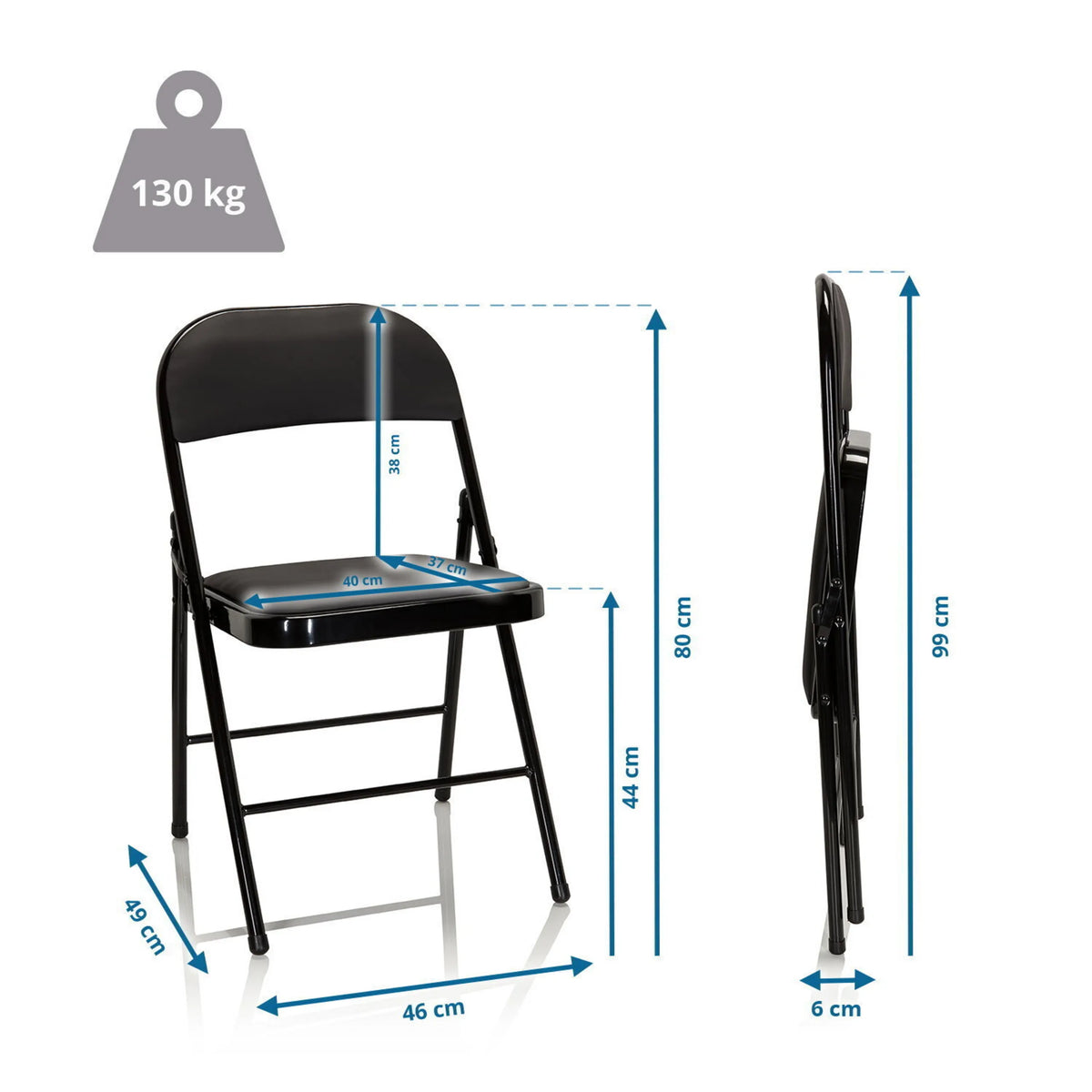 Måltegning af Klapstol TUDELA med en højde på 80 cm og en belastningskapacitet på 130 kg fra hjh OFFICE