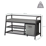 Maßzeichnung des Schuhschranks Estha Loft mit 107 × 62 cm und maximaler Belastbarkeit von 136 kg von hjh LIVING