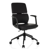 Sort Professionel kontorstol ATMOS DESIGNER med armlæn og femhjulet fodkryds fra hjh OFFICE – 360-graders visning (skråt forfra 30°)