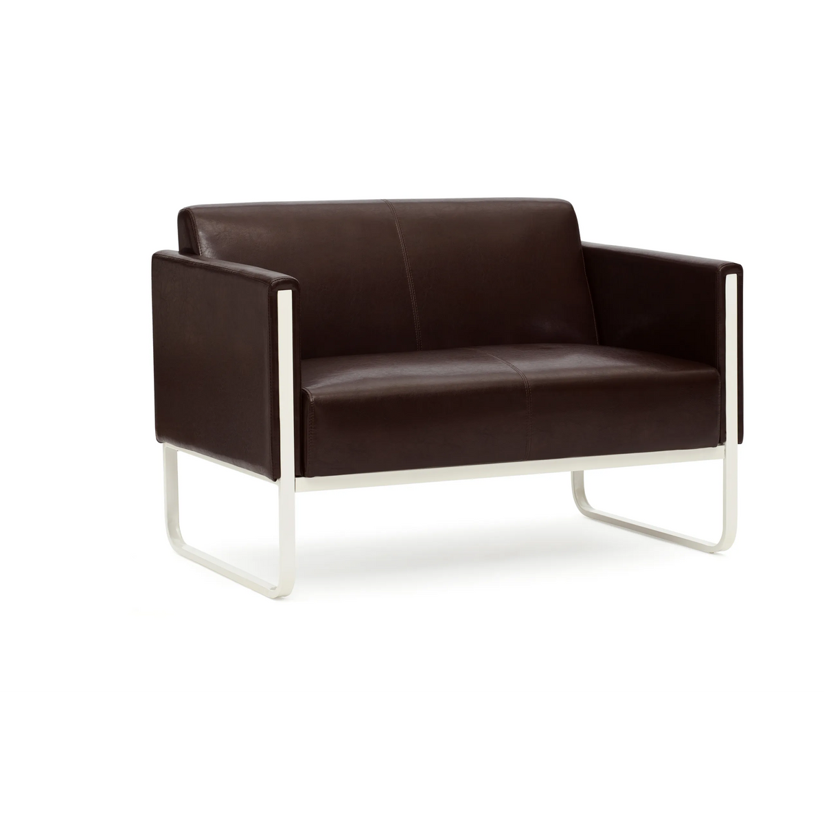 Brun loungesofa ARUBA som twosetter med sølvfarvet metalstel fra hjh OFFICE – 360-graders visning (bagfra 180°)