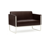 Brun loungesofa ARUBA som twosetter med sølvfarvet metalstel fra hjh OFFICE – 360-graders visning (bagfra 180°)