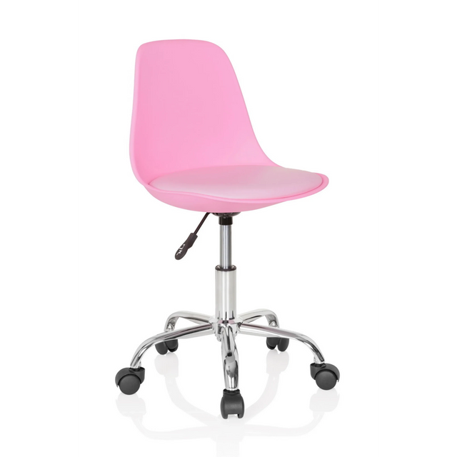 Rosa Kinderdrehstuhl FANCY II mit glänzender Chrombasis und Rollen von hjh OFFICE