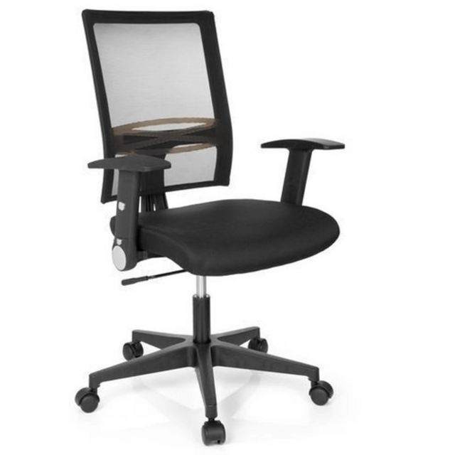 Schwarzer Homeoffice-Bürostuhl OFFICE R8 mit Netzrückenlehne und Armlehnen von hjh OFFICE