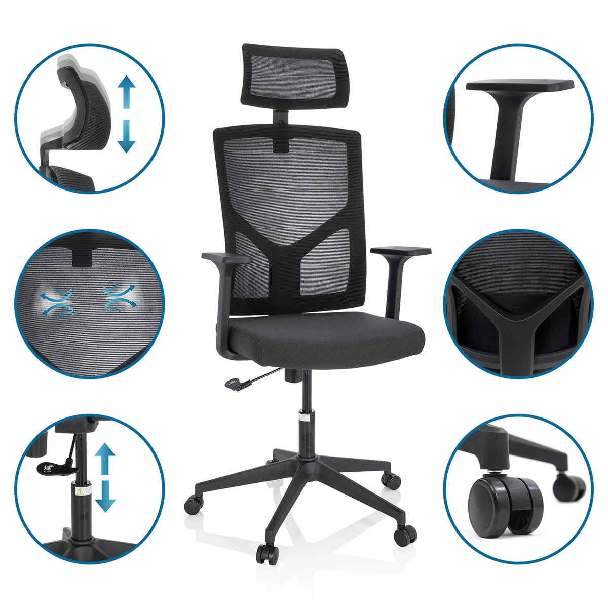 Home Office kontorstol BRETON B i sort med justerbar nakkestøtte og armlæn fra hjh OFFICE