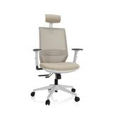 Beige Professionel kontorstol PROFONDO PRO W med netryg, nakkestøtte og hvidt femstjernet fodkryds fra hjh OFFICE – 360-graders visning (forfra 20°)