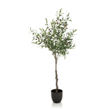 Grøn Kunstige plante OLIVE som oliventræ i en sort urtepotte fra hjh OFFICE – 360-graders visning (sideprofil 90°)