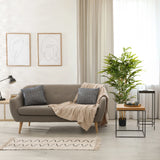 Grøn kunstige plante BAMBUS II i en sort potte ved siden af en sofa fra hjh OFFICE