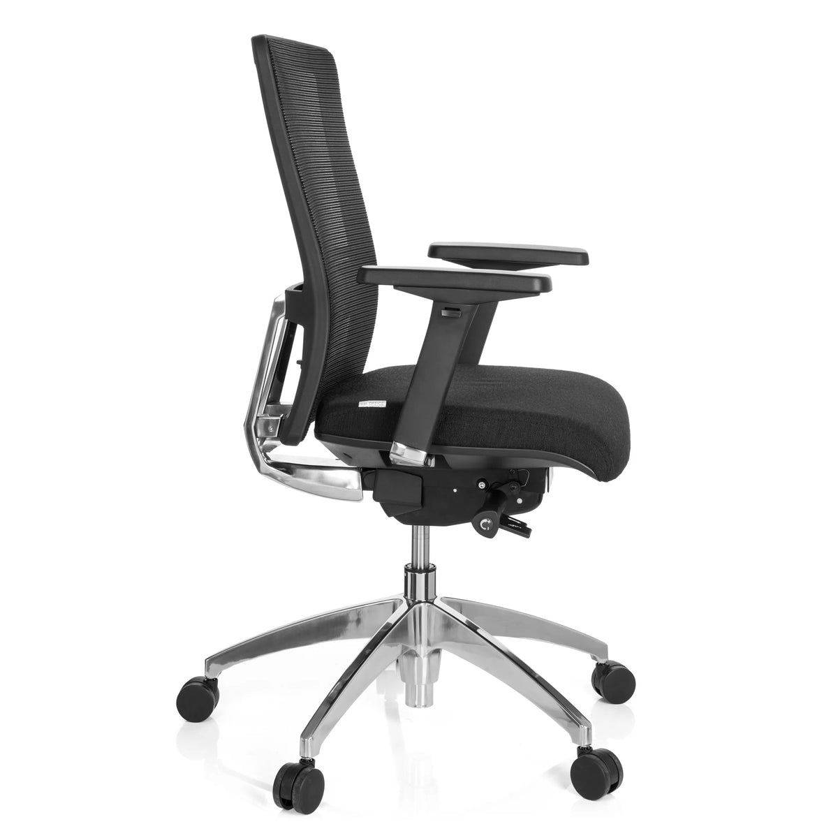 Sort Professionel kontorstol ASTRA BASE N med netryg og blank femstjernet fod med hjul fra hjh OFFICE – 360-graders visning (sideprofil 80°)