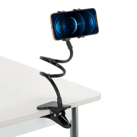 Sort Holder til mobiltelefon & tablet FLEXMOBI med fleksibel svanehals og bordklemme fra hjh OFFICE