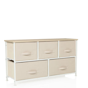 Beige Kommode FOLDAR med fem stofskuffer og lys træplade fra hjh LIVING