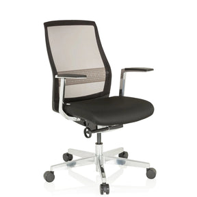 High End kontorstol FOUNTAINE PRO med sort betræk, netryglæn og aluminiumsfodkryds fra hjh OFFICE