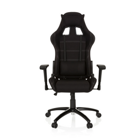 Sort Spillestol GAME FORCE med stofbetræk, hvide pynte syninger og armlæn fra hjh OFFICE