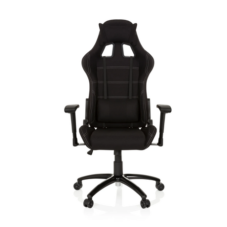 Sort Spillestol GAME FORCE med stofbetræk, hvide pynte syninger og armlæn fra hjh OFFICE