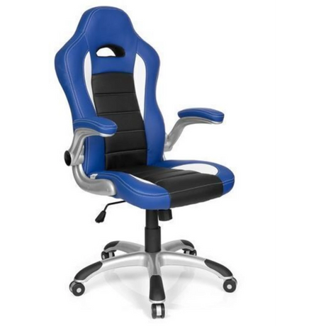 Gaming-Stuhl GAME SPORT in Blau und Schwarz mit silberfarbenem Fußkreuz von hjh OFFICE