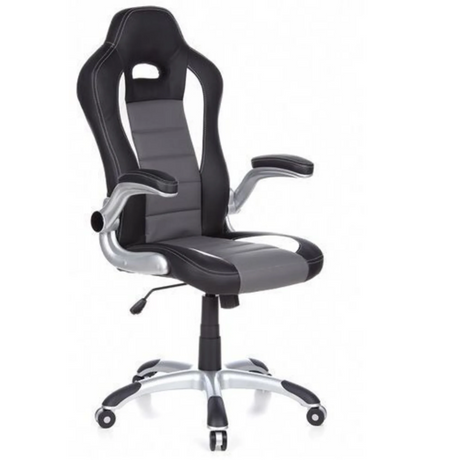 Spillestol GAME SPORT i sort, grå og hvid med skalsæde og sølvfarvet fodkryds fra hjh OFFICE
