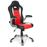 Spillestol GAME SPORT i sort og rød med sølvfarvede armlæn og rullefod fra hjh OFFICE