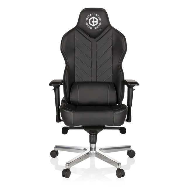 Sort Spillestol GAMEBREAKER COLOSSUS med kunstlæderbetræk og poleret stjernefod fra hjh OFFICE