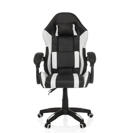 Spillestol GAMEBREAKER W02 i sort-hvid med nakke- og lændepuder samt hjul fra MyBuero