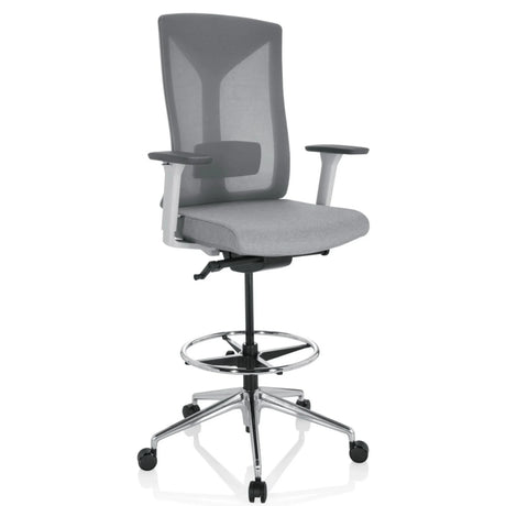 Grå Diskstol HALIFAX WORK med netryg, fodring og stjernefod med hjul fra hjh OFFICE
