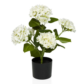 Kunstige plante HYDRANGEA med hvide blomster, grønne blade og sort potte fra hjh OFFICE