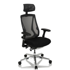 High End kontorstol INSPERO i sort med netryglæn, nakkestøtte og kromfod fra hjh OFFICE