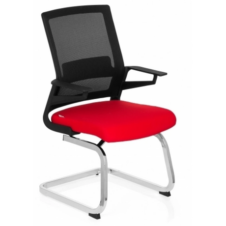 Frisvinger INVENTOR V med sort netryg, rødt sæde og forkromet stel fra hjh OFFICE