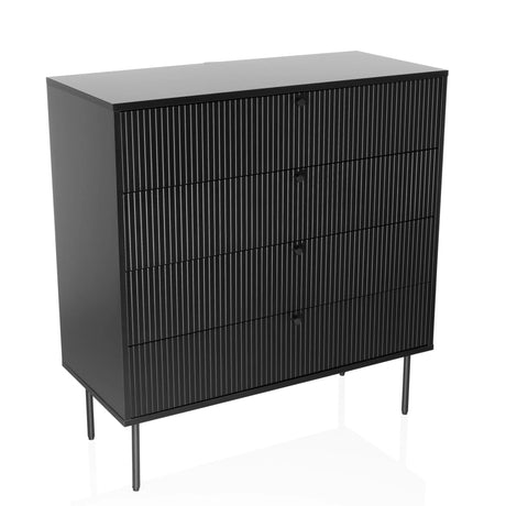 Sort Kommode KARBY K med fire rillede skuffer og slanke metalben fra hjh LIVING