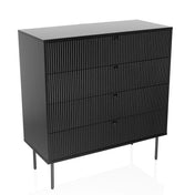 Sort Kommode KARBY K med fire rillede skuffer og slanke metalben fra hjh LIVING
