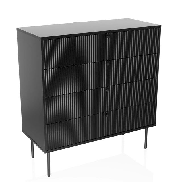 Sort Kommode KARBY K med fire rillede skuffer og slanke metalben fra hjh LIVING