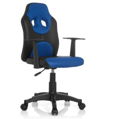 Kontorstol til børn KID GAME AL i sort-blå med to armlæn og hjul fra hjh OFFICE
