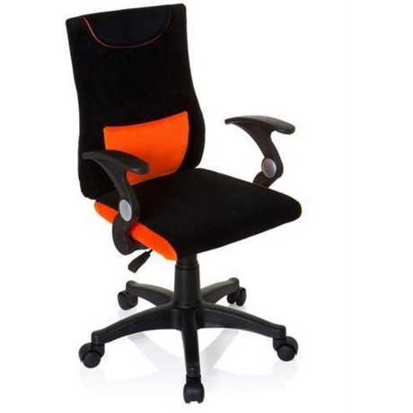Kinderdrehstuhl KIDDY PRO AL in Schwarz-Orange mit Armlehnen und Rollenfußkreuz von hjh OFFICE