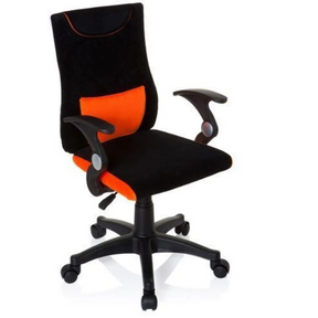 Snurrestol for børn KIDDY PRO AL i sort-orange med armlæn og hjulbase fra hjh OFFICE