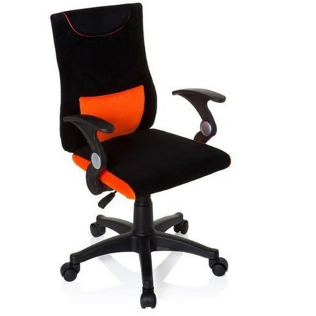 Snurrestol for børn KIDDY PRO AL i sort-orange med armlæn og hjulbase fra hjh OFFICE