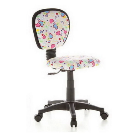 Drejestol til børn KIDDY TOP med farverigt hjertemønster, sort stel og hjul fra hjh OFFICE