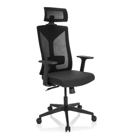 Professionel kontorstol KODIAK i sort med netryg, nakkestøtte og armlæn fra hjh OFFICE