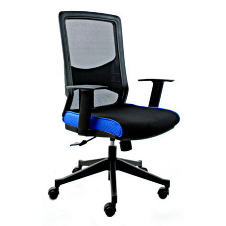 Professionel kontorstol LAVITA i sort og blå med netryglæn og armlæn fra hjh OFFICE