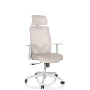 Home Office kontorstol MIKEO W i beige stofbetræk med nakkestøtte og hvide armlæn fra hjh OFFICE