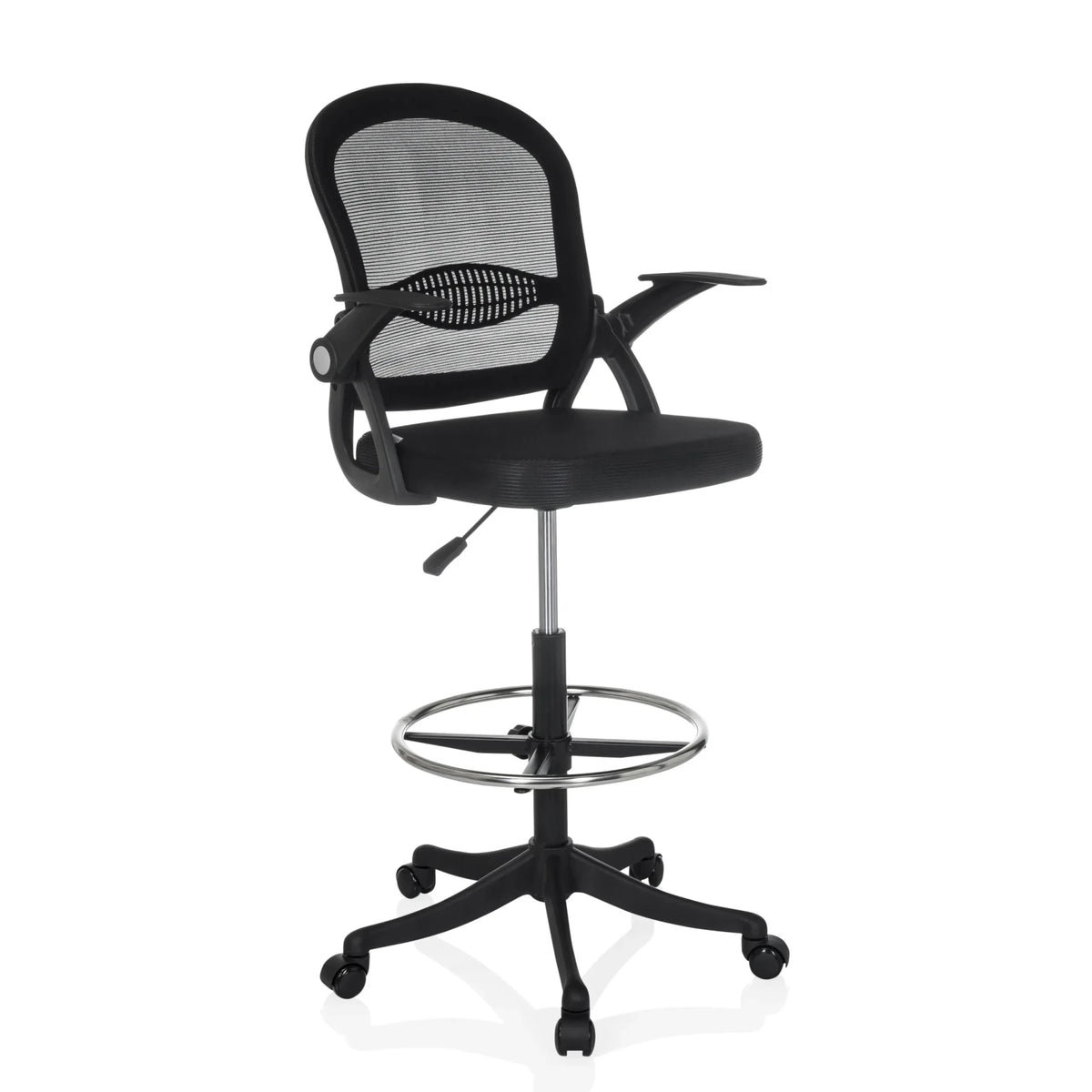 Sort Diskstol Naluro Work med netryglæn, fodring og hjul fra hjh OFFICE