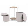 Sidebord Nestup 1 i hvid og eg med integreret beige stofbetrukket skammel fra hjh LIVING