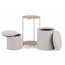 Sidebord Nestup 1 i hvid og eg med integreret beige stofbetrukket skammel fra hjh LIVING