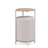 Sidebord Nestup 1 i hvid og eg med integreret beige stofbetrukket skammel fra hjh LIVING