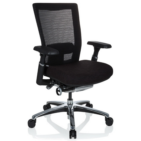 High End kontorstol NOVA PRO ALU i sort med netryglæn og blankt fodkryds fra hjh OFFICE