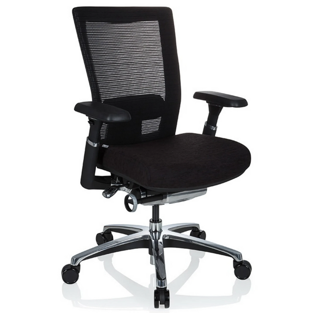 High End kontorstol NOVA PRO ALU i sort med netryglæn og blankt fodkryds fra hjh OFFICE