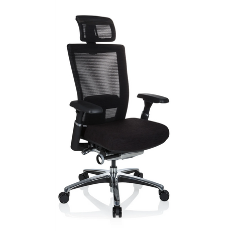 High End kontorstol NOVA PRO I i sort med netryglæn, nakkestøtte og blankt fodkryds fra hjh OFFICE