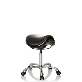 Sort Sadelskammel ORTHO SIT med polstret sæde og forkromet krydsfod med hjul fra hjh OFFICE