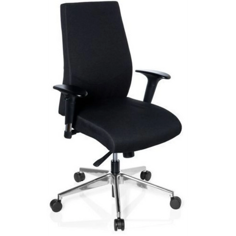 Professionel kontorstol PRO-TEC 250 i sort med armlæn og sølvfarvet stjernefod med hjul fra hjh OFFICE